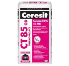 Клей для пенопласта и минеральной ваты Ceresit CT 85 OD (для приклеивания и армирования), 25 кг