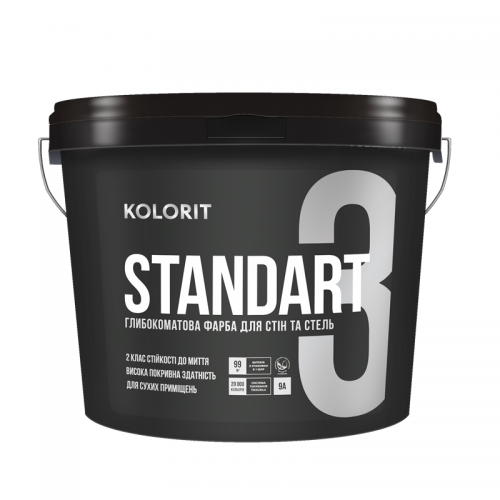 Латексная интерьерная краска глубокоматовая Kolorit Standart 3 белая 0,9 л